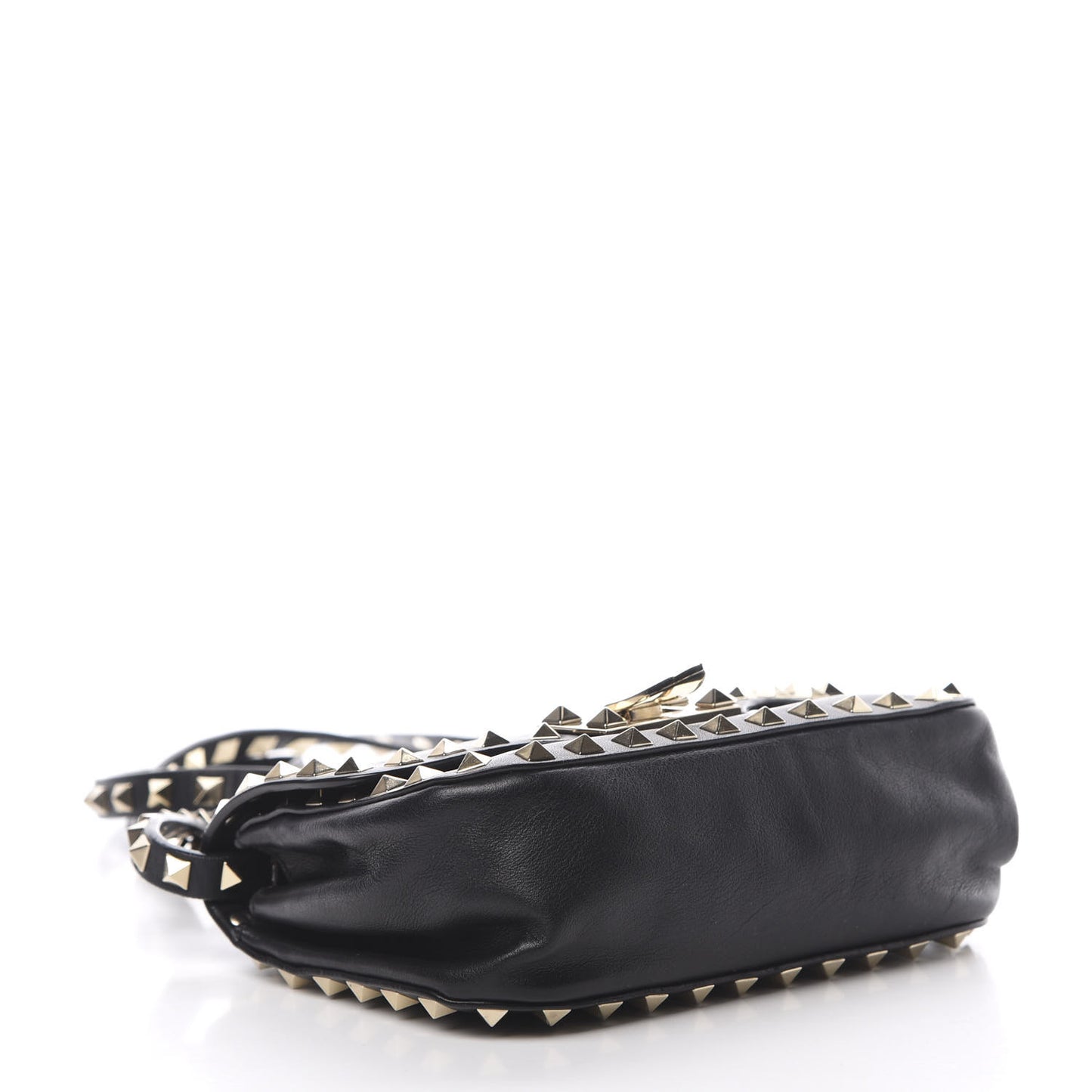 Vitello Mini Rockstud Flap Saddle Crossbody Bag Black
