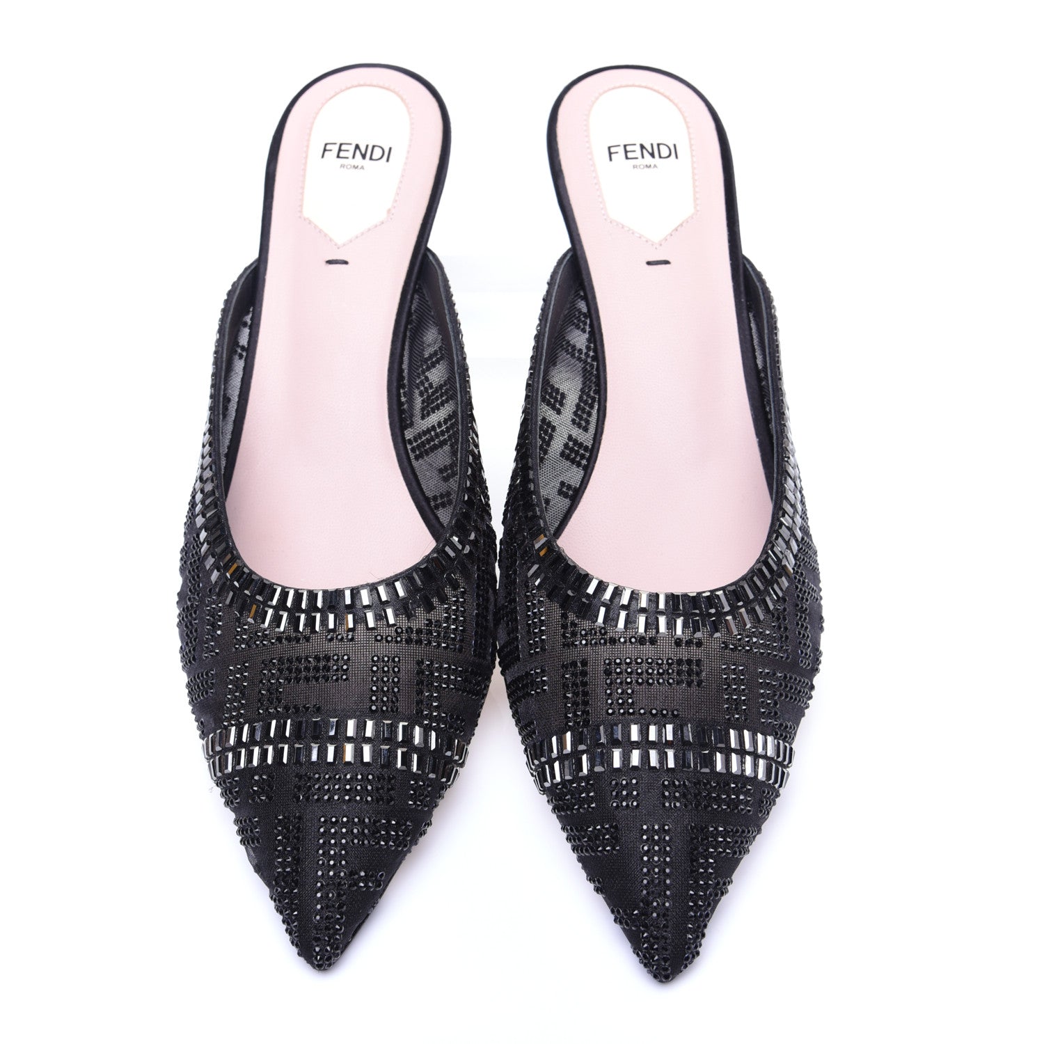 Fendi Technical Mesh Crystal FF Embellished Colibri 55mm Mules 40 Black 7 of 11