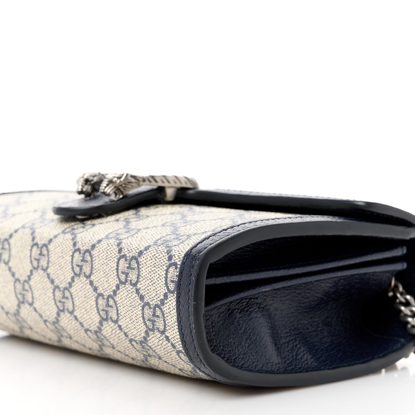 GG Supreme Monogram Textured Dollar Calfskin Mini Dionysus Chain Wallet Beige Blue