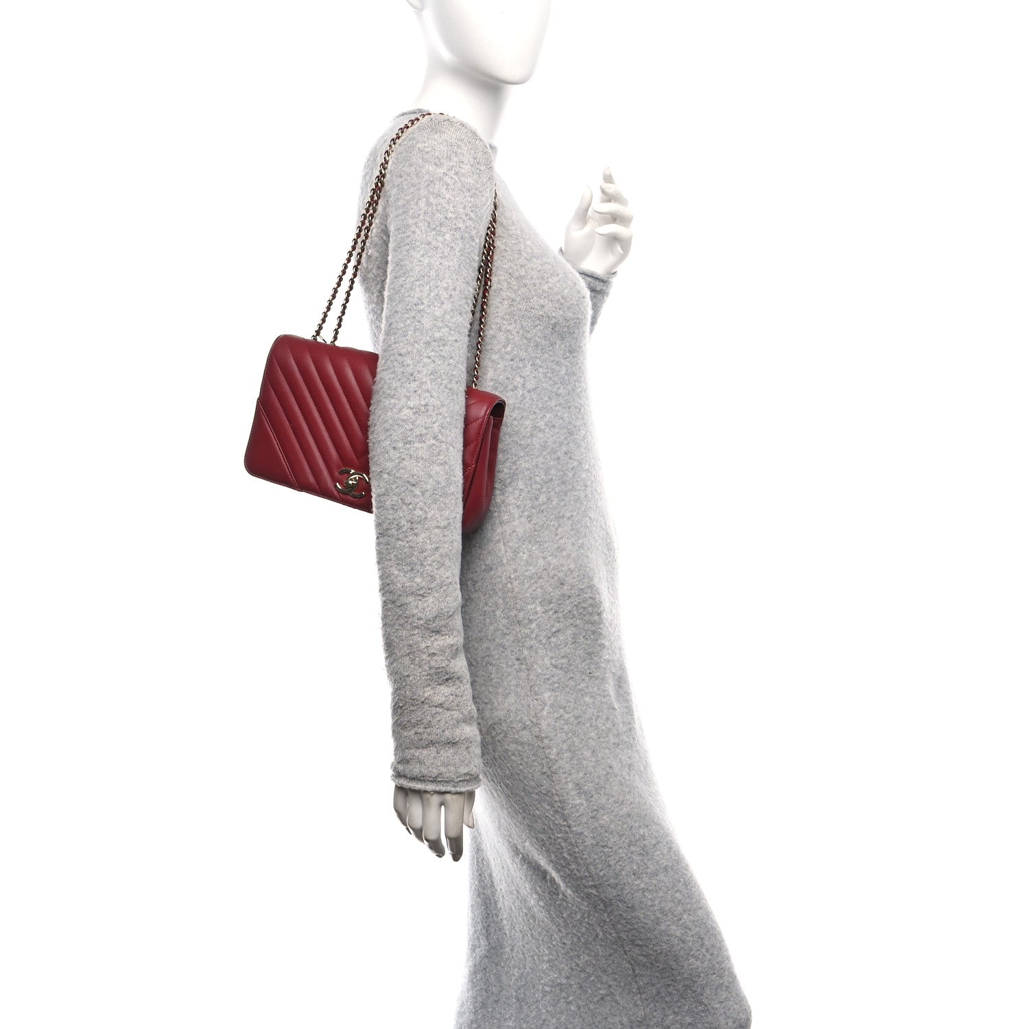 Chanel Calfskin Chevron Quilted Small Statement Flap Burgundy 2 of 11