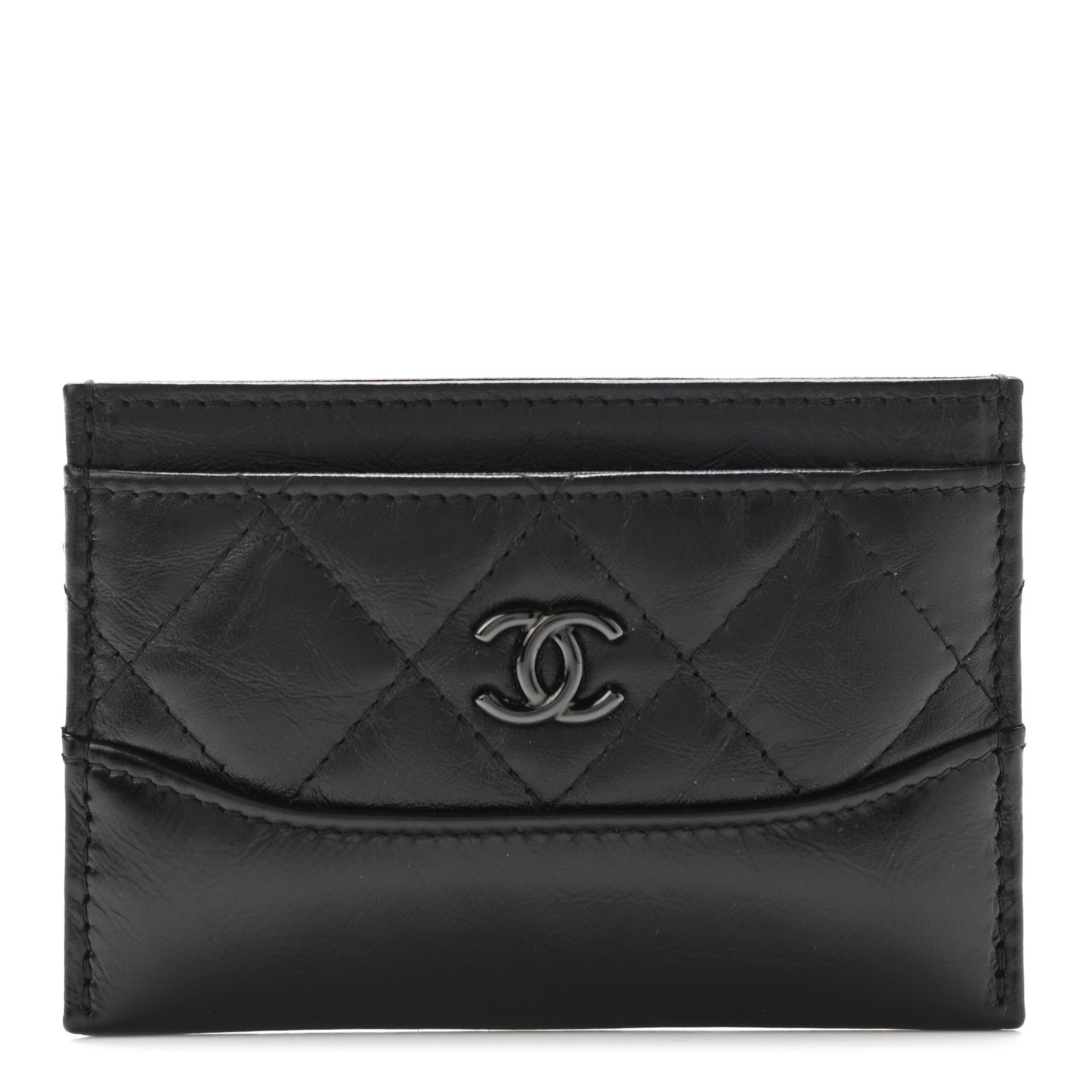 Aged Calfskin Quilted Gabrielle Card Holder Wallet So Black