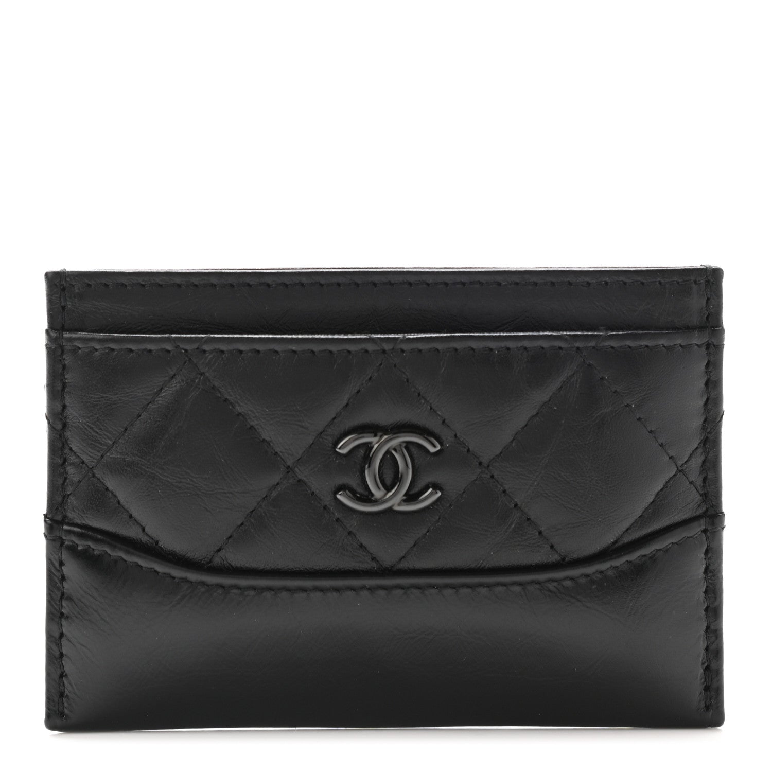 Chanel Aged Calfskin Quilted Gabrielle Card Holder Wallet So Black 1 of 8
