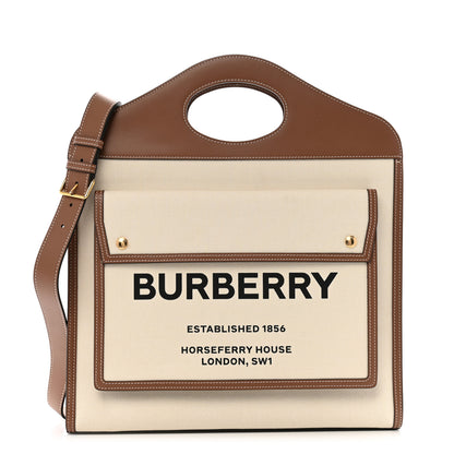 Burberry Canvas Smooth Calfskin Two Tone Medium Pocket Bag Natural Malt Brown 1 of 13