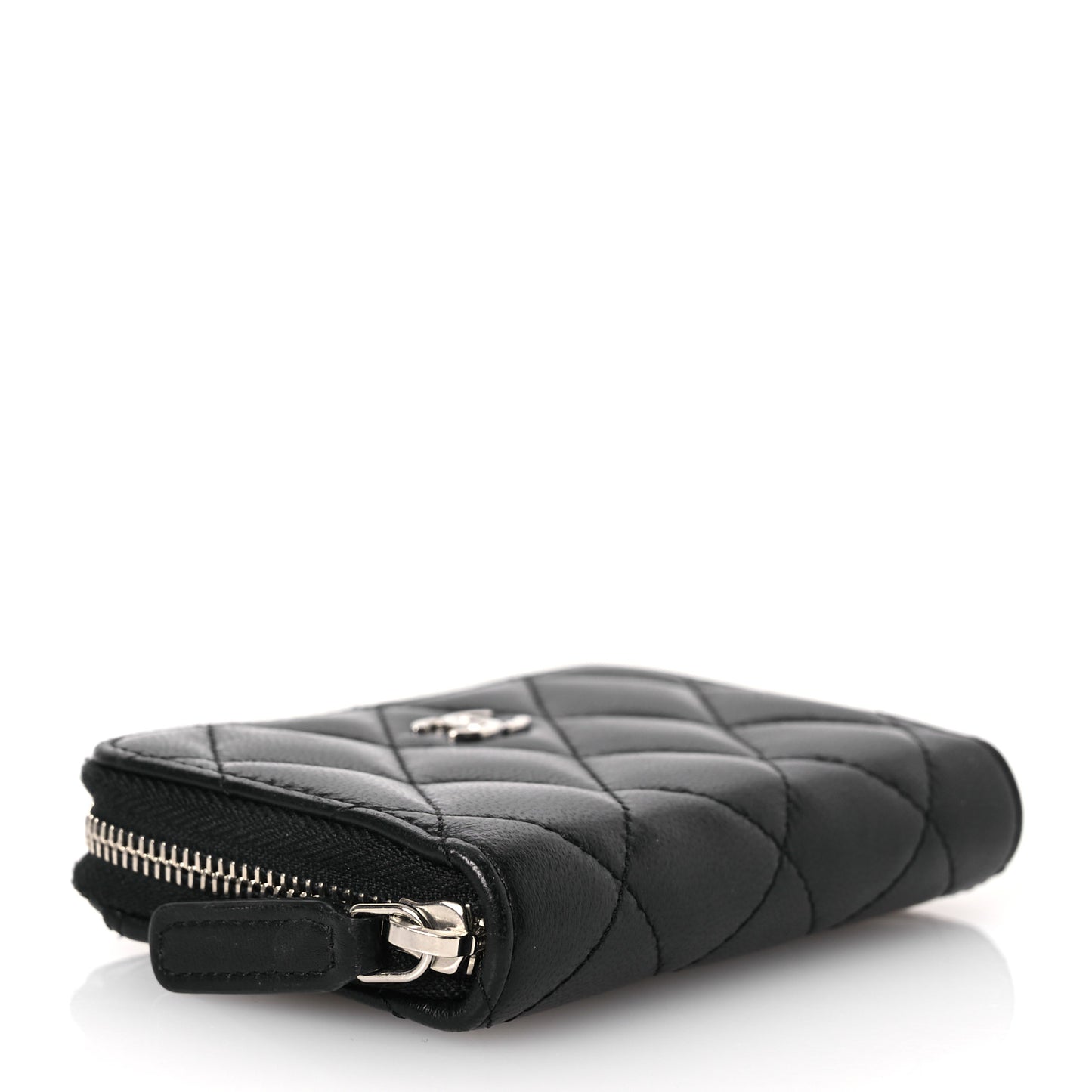 Lambskin Quilted Zip Coin Purse Black