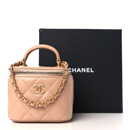 Chanel Lambskin Quilted Top Handle Mini Vanity Case With Chain Beige 9 of 9