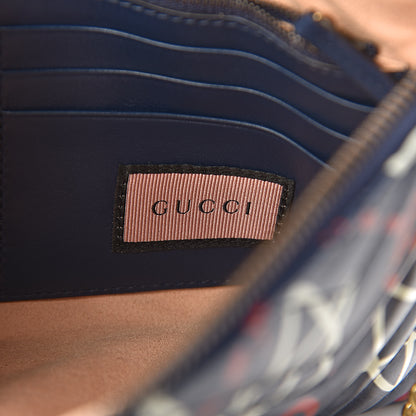 Gucci Calfskin Matelasse GucciGhost Mini GG Marmont Chain Bag Blue Agata Hibiscus Red 6 of 11