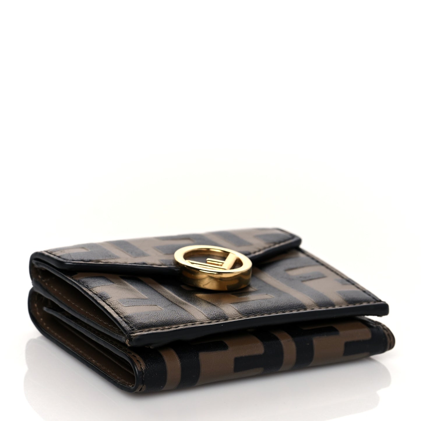 Vitello Soft F is Fendi Bi-Color FF 1974 Embossed Micro Tri-Fold Envelope Wallet Maya Black