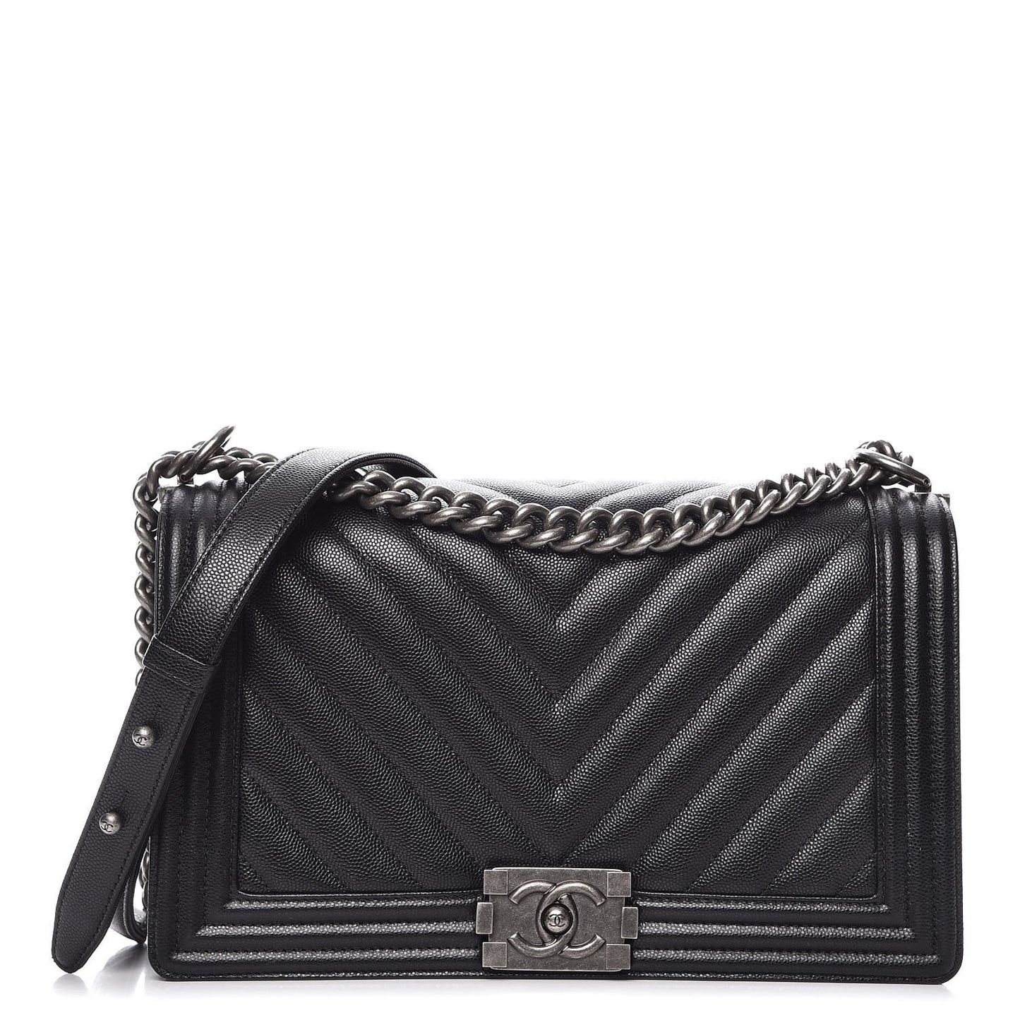 Caviar Chevron Quilted New Medium Boy Flap Black