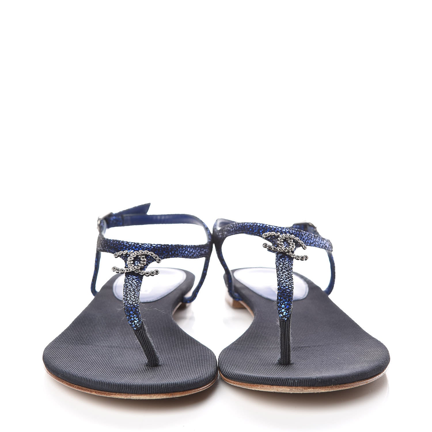Chanel Glitter CC Thong Sandals 39.5 Dark Blue 2 of 16