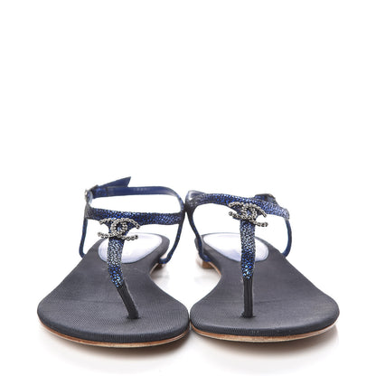 Chanel Glitter CC Thong Sandals 39.5 Dark Blue 2 of 16