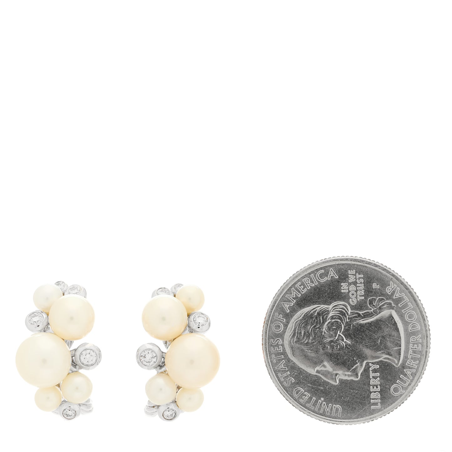 Sterling Silver Diamond Cultured Pearl Cluster Earrings