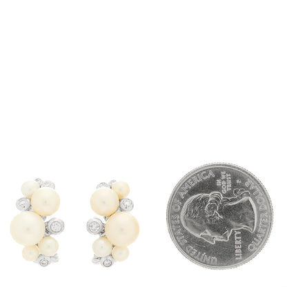 David Yurman Sterling Silver Diamond Cultured Pearl Cluster Earrings 2 of 4