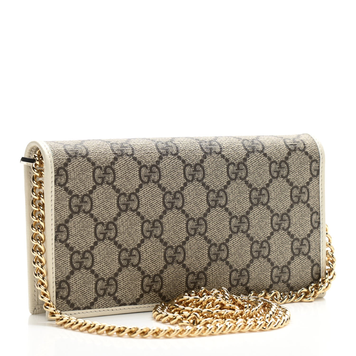 Gucci GG Supreme Monogram Azalea Calfskin Horsebit 1955 Wallet On Chain Beige Ebony Mystic White 3 of 11