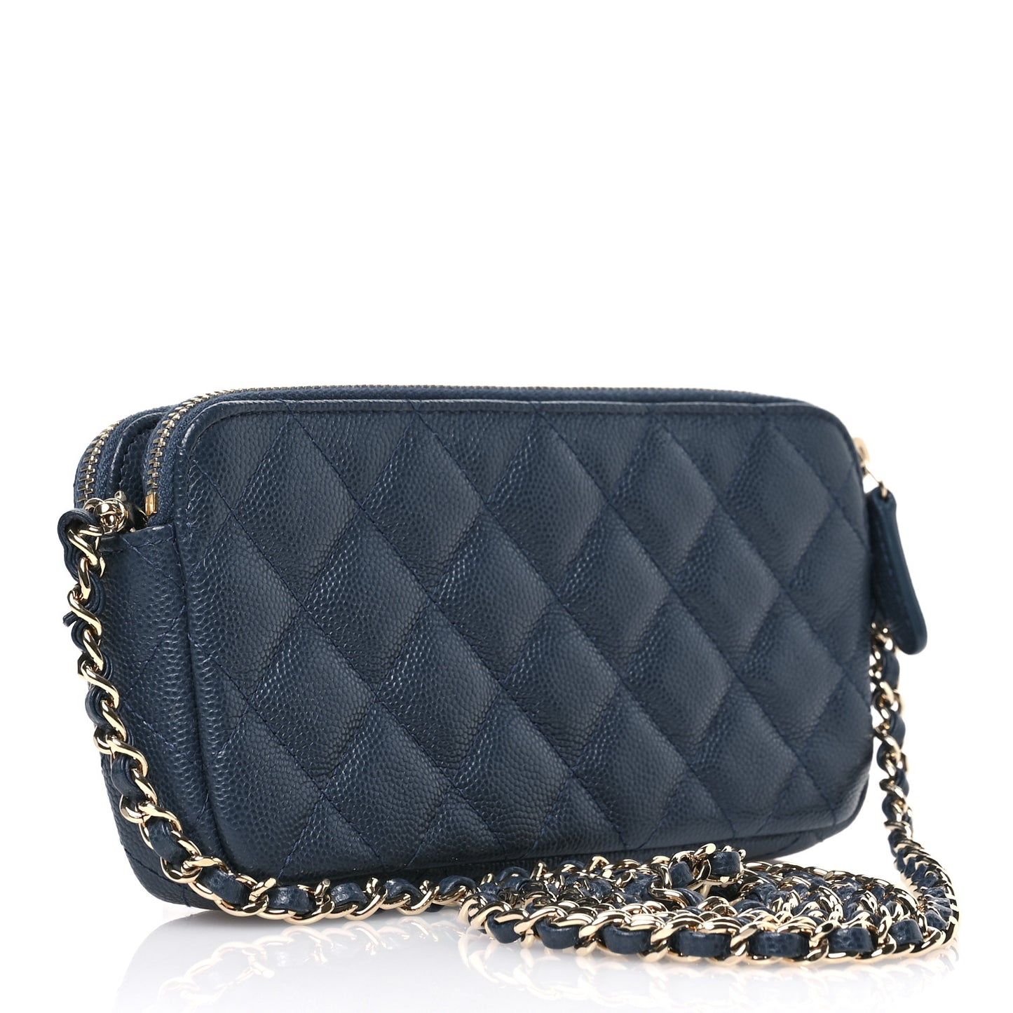 Caviar Quilted Small Clutch With Chain Blue