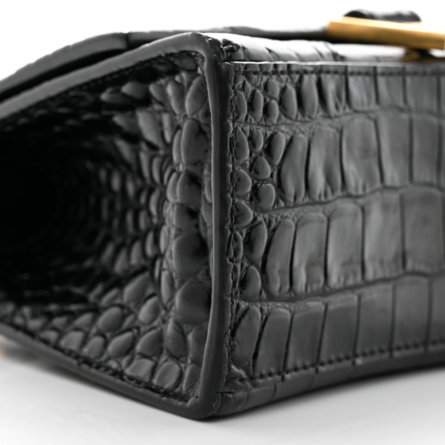 Balenciaga Shiny Calfskin Crocodile Embossed Hourglass Top Handle Bag XS Black 10 of 11