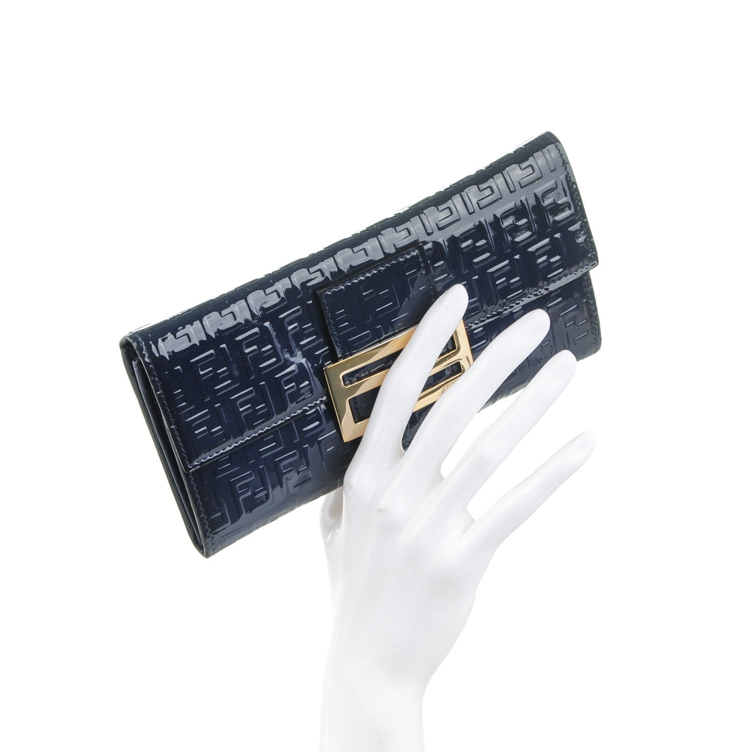 Fendi Patent Zucchino Continental Wallet Navy 2 of 9