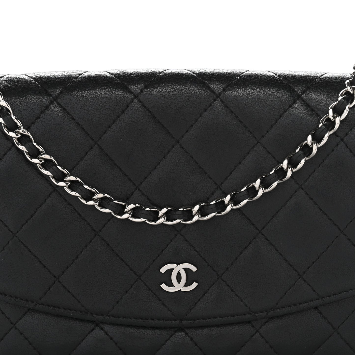 Lambskin Quilted Wallet On Chain WOC Black
