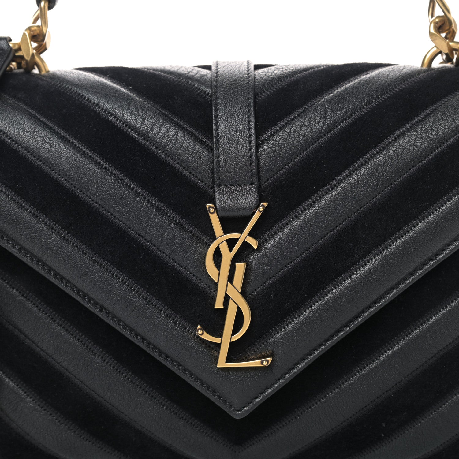 Saint Laurent Calfskin Suede Matelasse Chevron Monogram Medium College Bag Marine 9 of 9