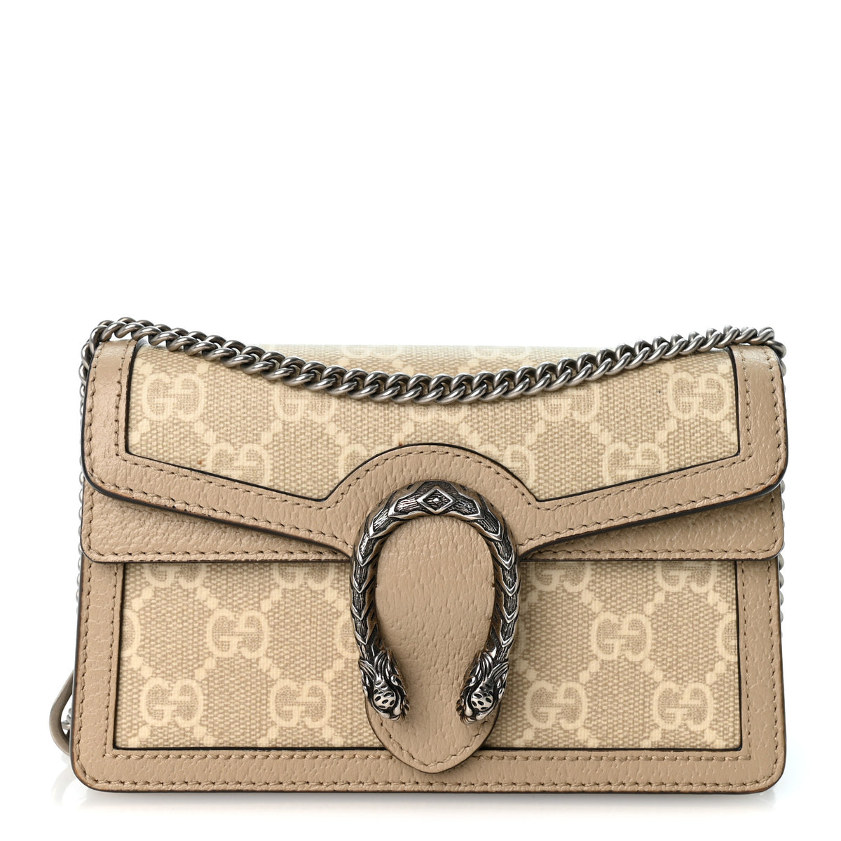 Gucci GG Supreme Monogram Textured Dollar Calfskin Super Mini Dionysus Shoulder Bag Beige Mystic White Oatmeal 1 of 9