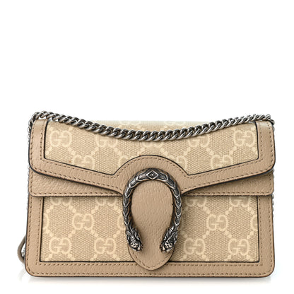 Gucci GG Supreme Monogram Textured Dollar Calfskin Super Mini Dionysus Shoulder Bag Beige Mystic White Oatmeal 1 of 9