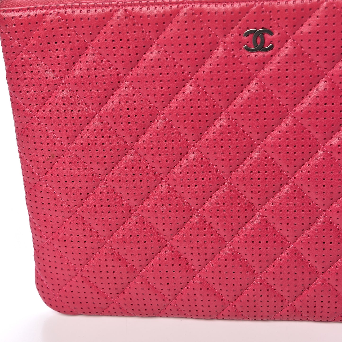 Perforated Lambskin Quilted Medium Zip Pouch Pink