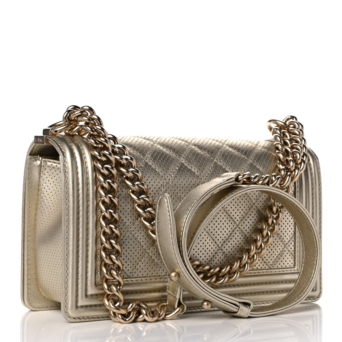 Lambskin Perforated Quilted Medium Boy Flap Gold