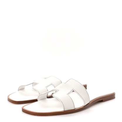 Hermes Box Calfskin Oran Sandals 37 White 4 of 9