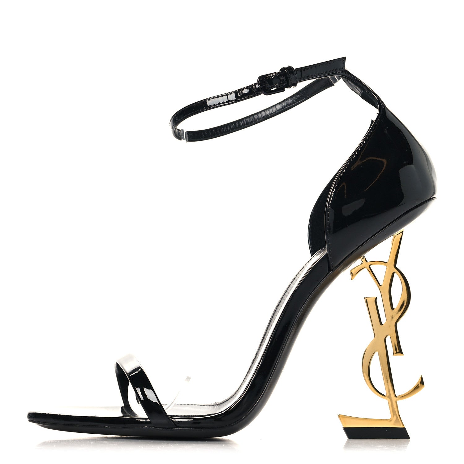 Saint Laurent Patent Calfskin Opyum 110 Sandals 37.5 Black Gold 1 of 9