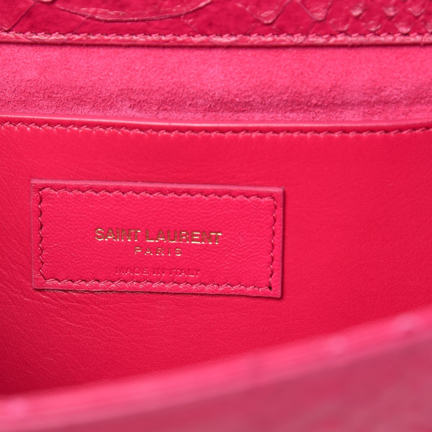 Saint Laurent Python Calfskin Embossed Classic Monogram Tassel Clutch Fuchsia 6 of 6
