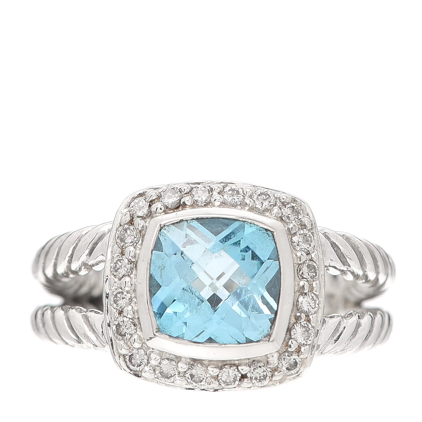 Sterling Silver Diamond Blue Topaz 7mm Petite Albion Ring 48 4.5