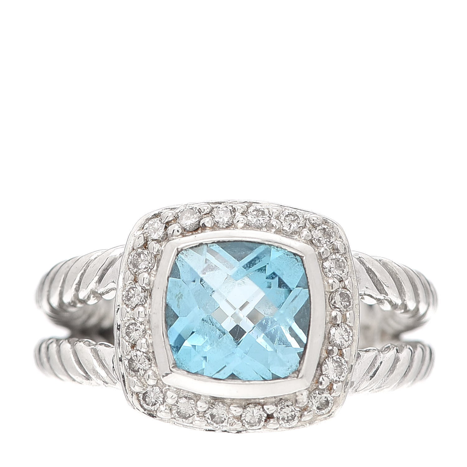 David Yurman Sterling Silver Diamond Blue Topaz 7mm Petite Albion Ring 48 4.5 1 of 4