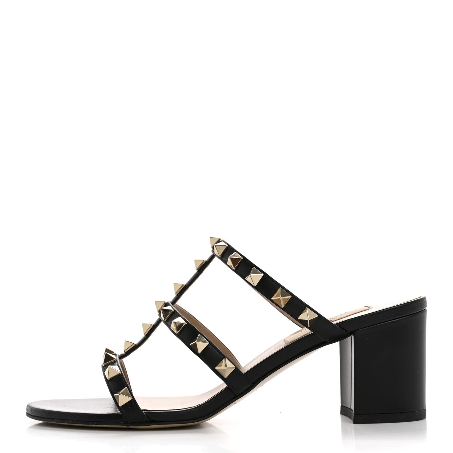 Calfskin Rockstud 60mm Caged Slide Sandals 36.5 Black