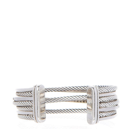 David Yurman Sterling Silver 14K White Gold Black Diamond 20mm Crossover Four Row Cuff 4 of 5