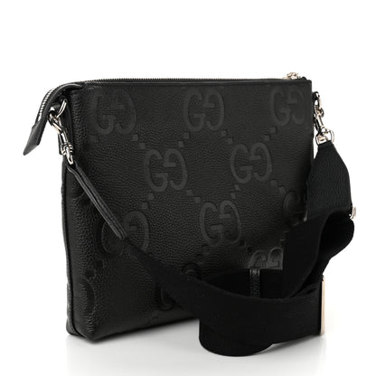 Gucci Piuma Calfskin Jumbo GG Embossed Medium Wristlet Messenger Bag Black 3 of 10