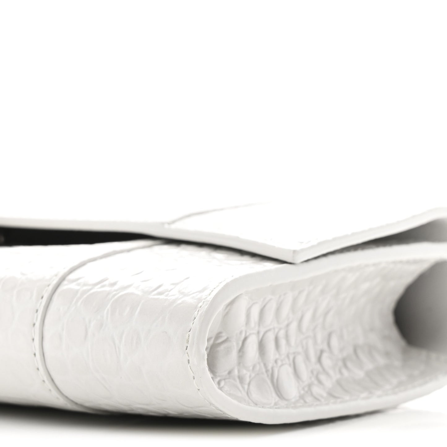 Shiny Calfskin Crocodile Embossed Top Handle Hourglass Clutch White