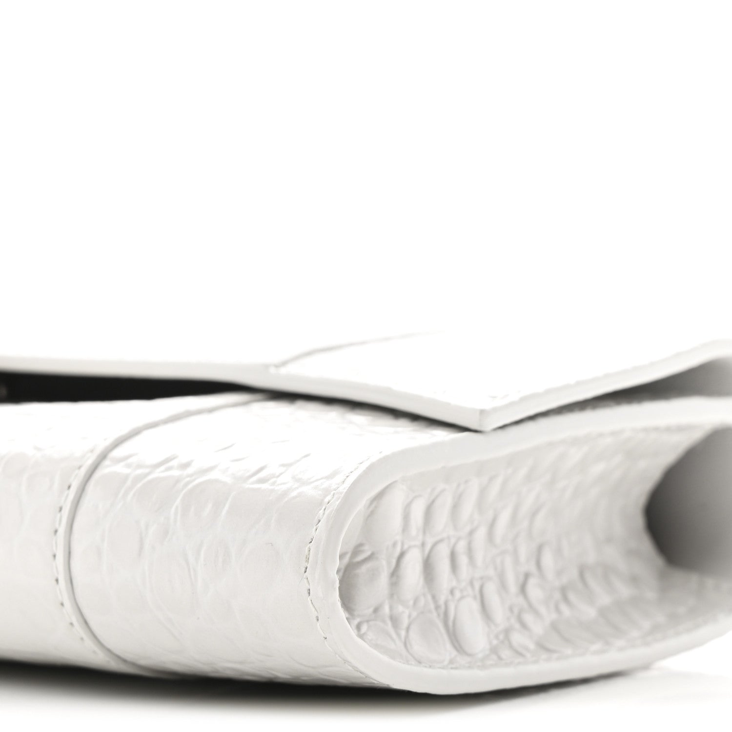 Balenciaga Shiny Calfskin Crocodile Embossed Top Handle Hourglass Clutch White 9 of 9