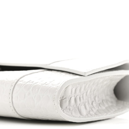 Balenciaga Shiny Calfskin Crocodile Embossed Top Handle Hourglass Clutch White 9 of 9