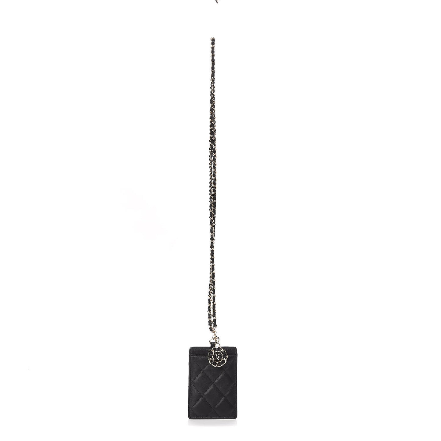 Lambskin Quilted Card Holder On Chain Black