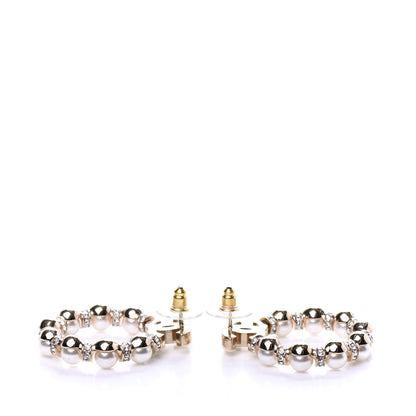 Chanel Pearl Crystal Nefertiti CC Drop Earrings Gold 3 of 4