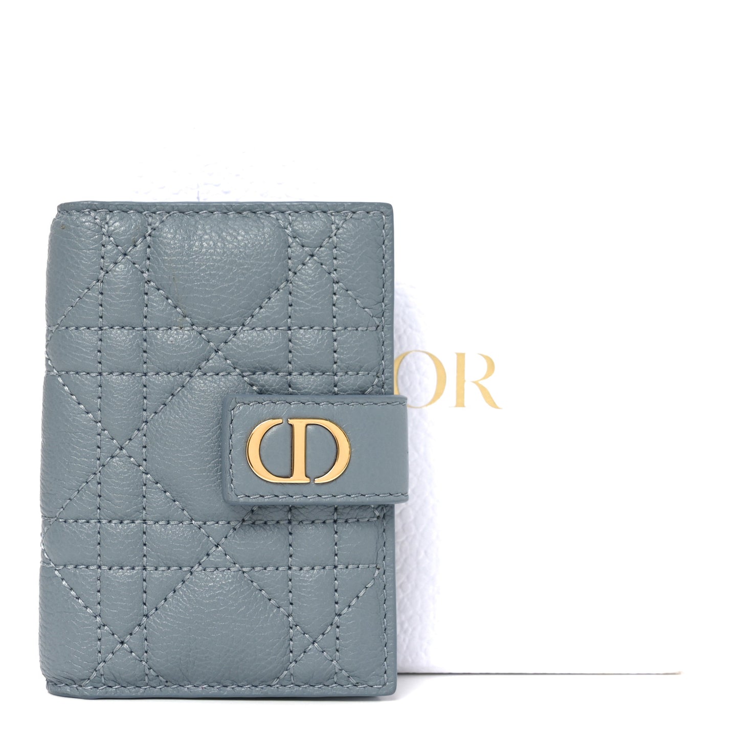Supple Calfskin Cannage Caro Dandelion Card Holder Cloud Blue
