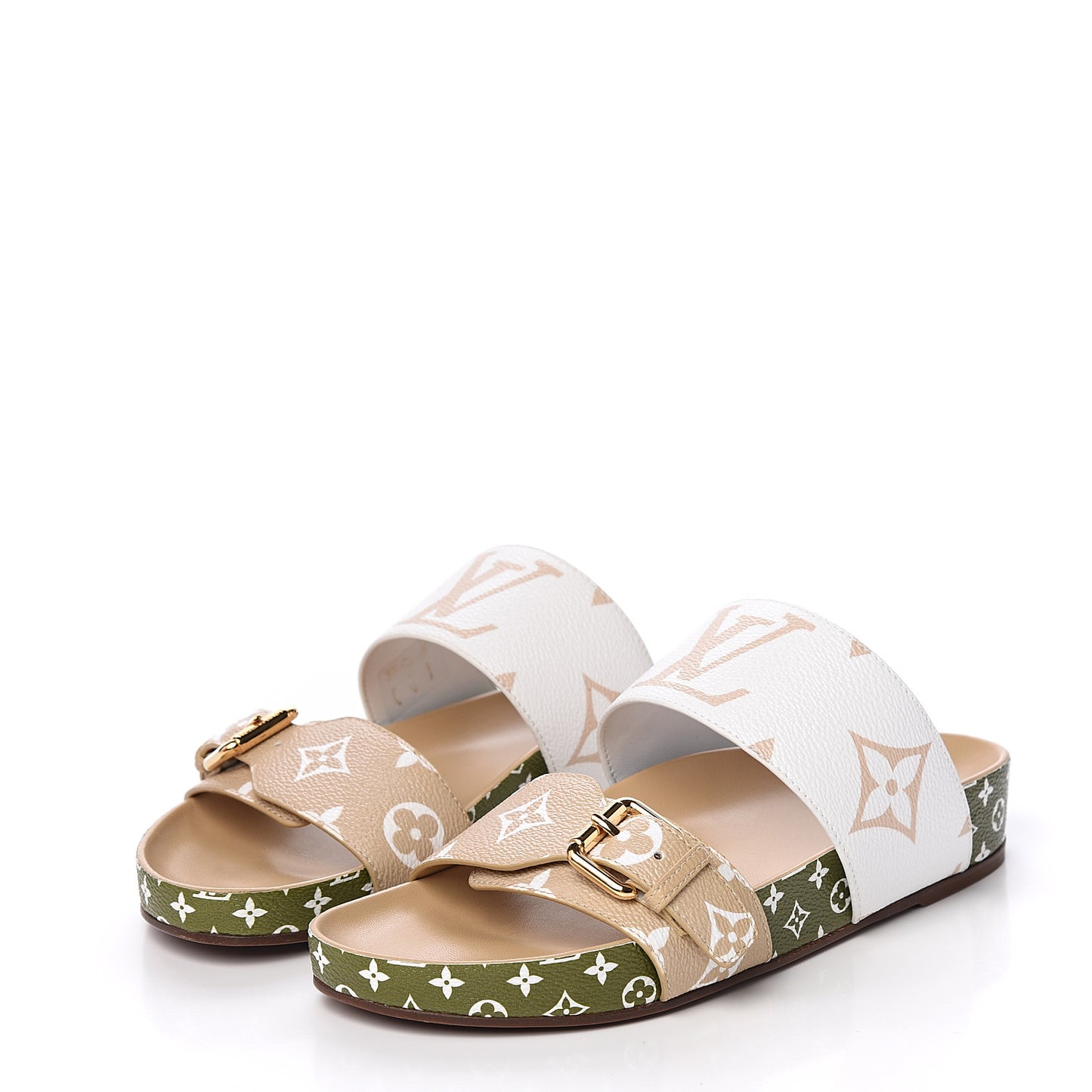 Monogram Giant Bom Dia Flat Mule Sandals 36 White Moka