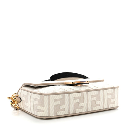Fendi Canvas Vitello King FF Embroidered Baguette Grezzo White Nuvola 4 of 9