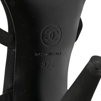 Chanel Satin Pearl Crystal Sandals 37 Black 7 of 8