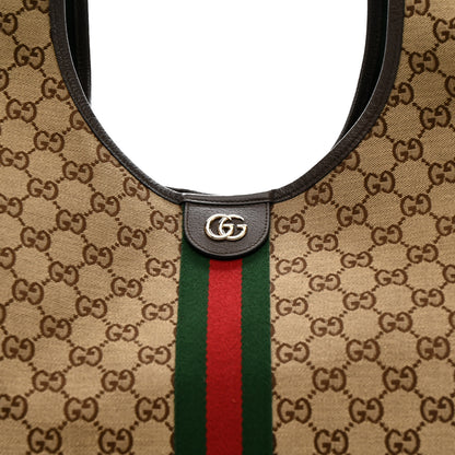Gucci GG Monogram Web Large Giglio Tote Beige Brown 9 of 14
