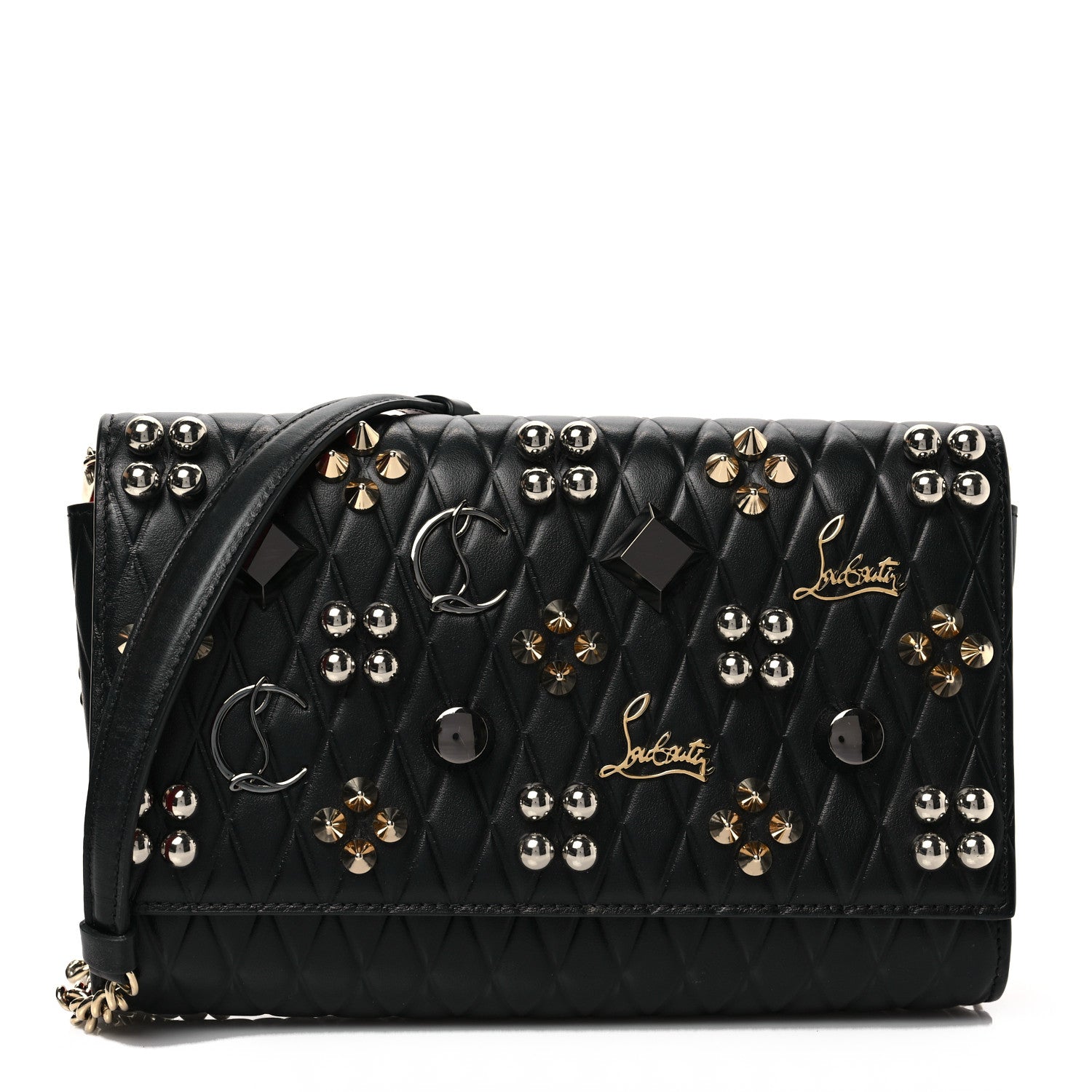 Christian Louboutin Quilted Calfskin Spikes Loubinthesky Paloma Clutch Black Multimetal 1 of 7
