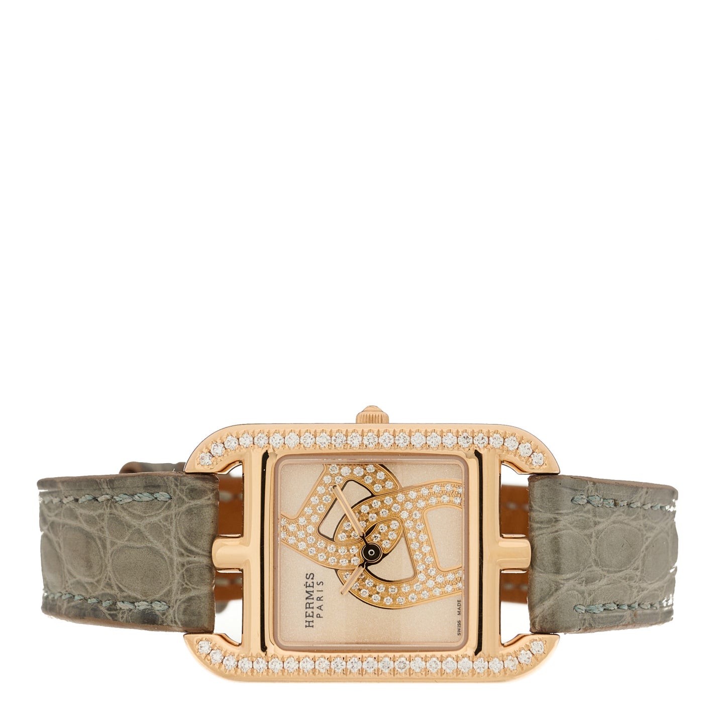 18K Rose Gold Alligator Diamond Bezel 23mm Cape Cod Chaine d'Ancre Joaillier Quartz Watch Gris Perle
