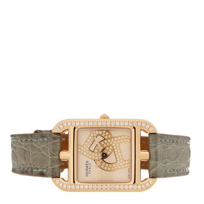 Hermes 18K Rose Gold Alligator Diamond Bezel 23mm Cape Cod Chaine d'Ancre Joaillier Quartz Watch Gris Perle 2 of 5