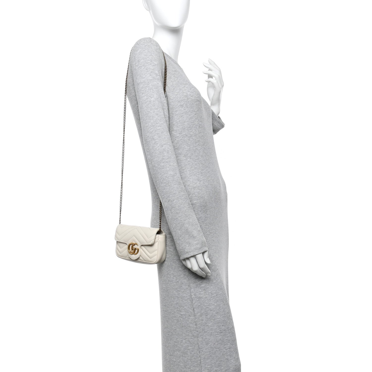 Gucci Calfskin Matelasse Super Mini GG Marmont Shoulder Bag White 2 of 16