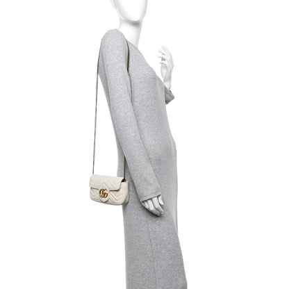 Gucci Calfskin Matelasse Super Mini GG Marmont Shoulder Bag White 2 of 16