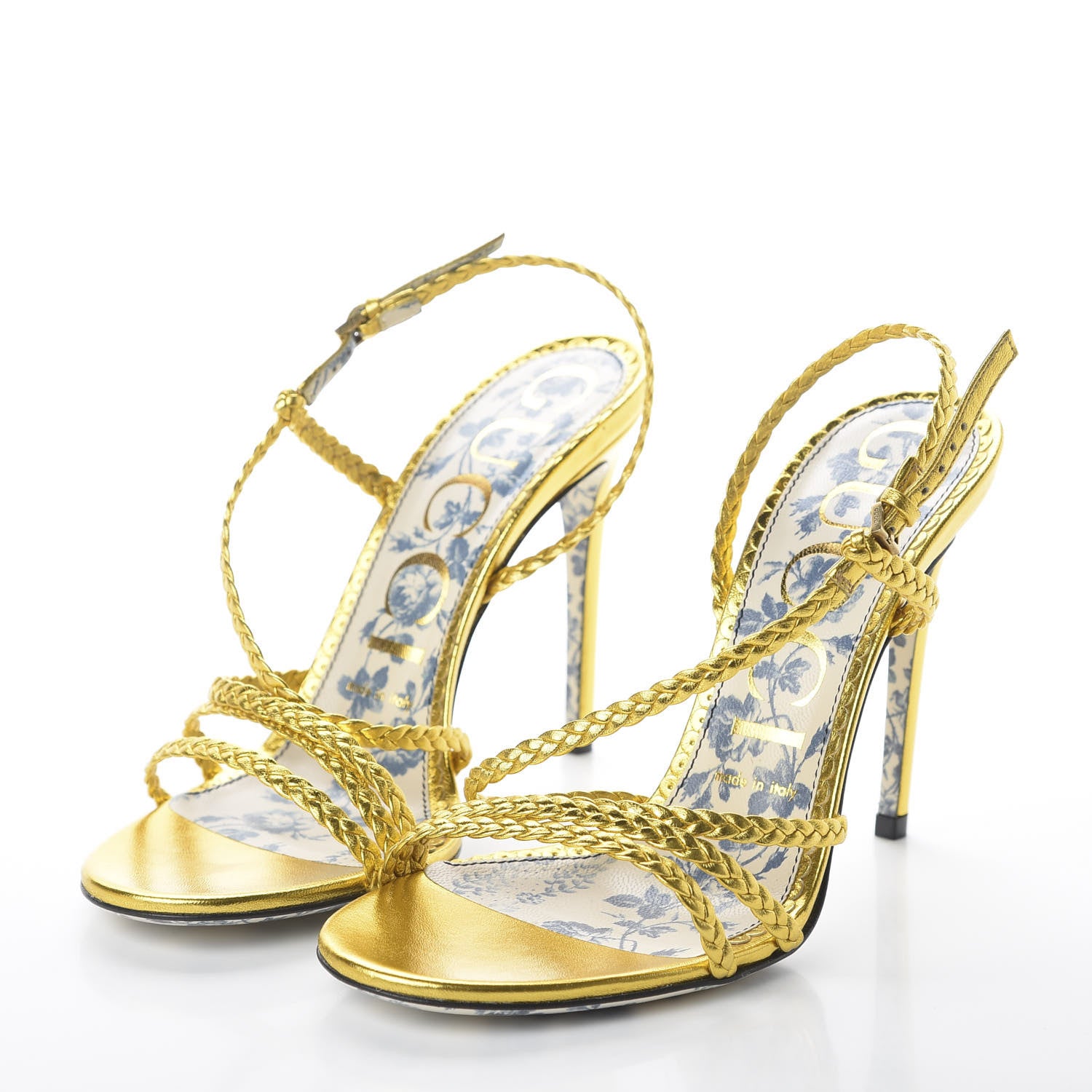 Gucci Metallic Nappa Braided Haines High Heel Sandals 37.5 Gold 3 of 8